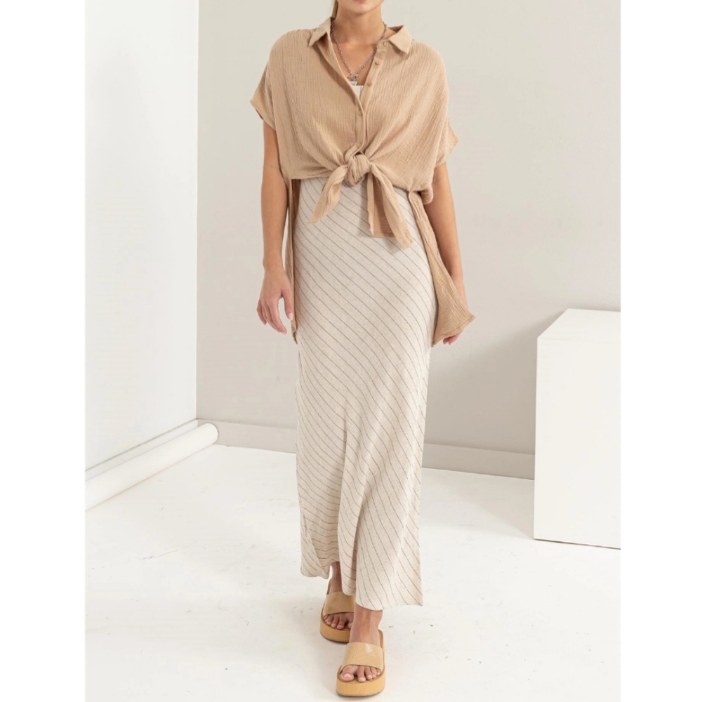 #372 LAST CHANCE! 🛑M TIE-FRONT Double Gauze Shirt Top